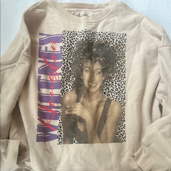 Whitney Houston Sweaters - Whitney Graphic Beige Sweatshirt